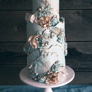 Blue Wafer Paper Flower Cake LQ-21